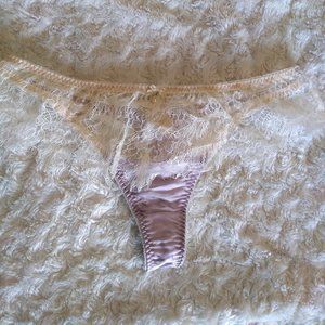 Harlow & Fox Eleanor thong, lilac silk and cream lace, size medium